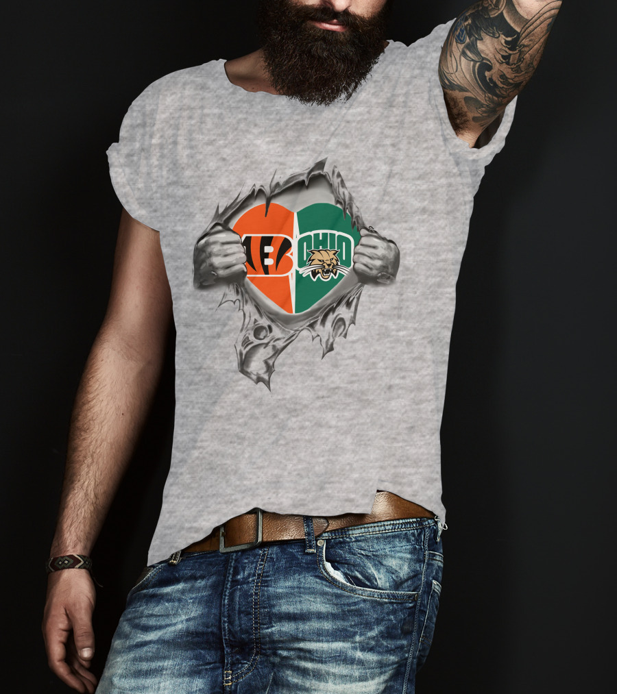 Cincinnati Bengals Ohio Bobcats Heart Logo Football T-Shirt