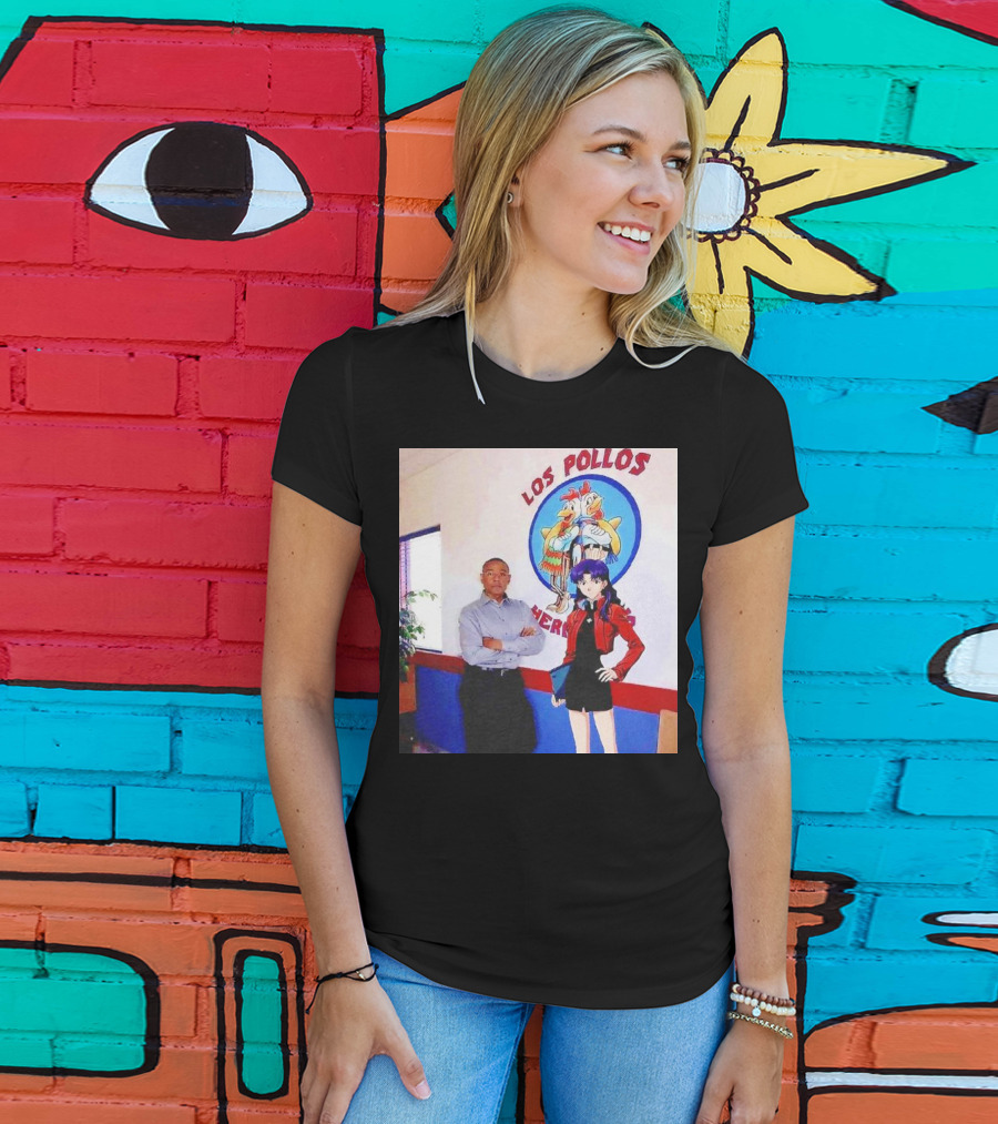 Breaking Bad Los Pollos Hermanos Gus And Evangelion Misato Crossover T-Shirt