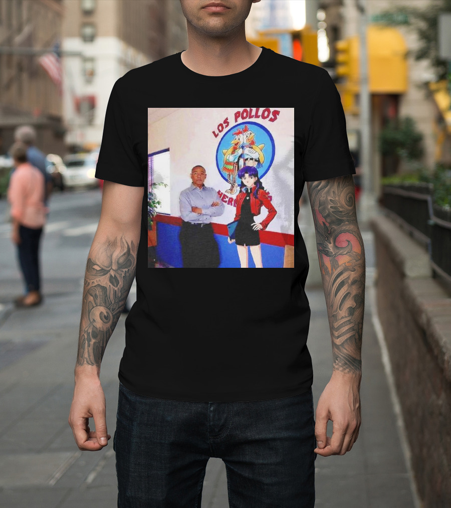 Breaking Bad Los Pollos Hermanos Gus And Evangelion Misato Crossover T-Shirt