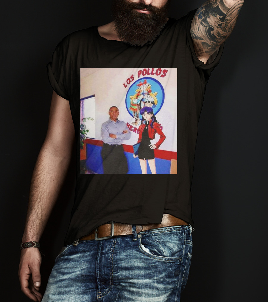 Breaking Bad Los Pollos Hermanos Gus And Evangelion Misato Crossover T-Shirt