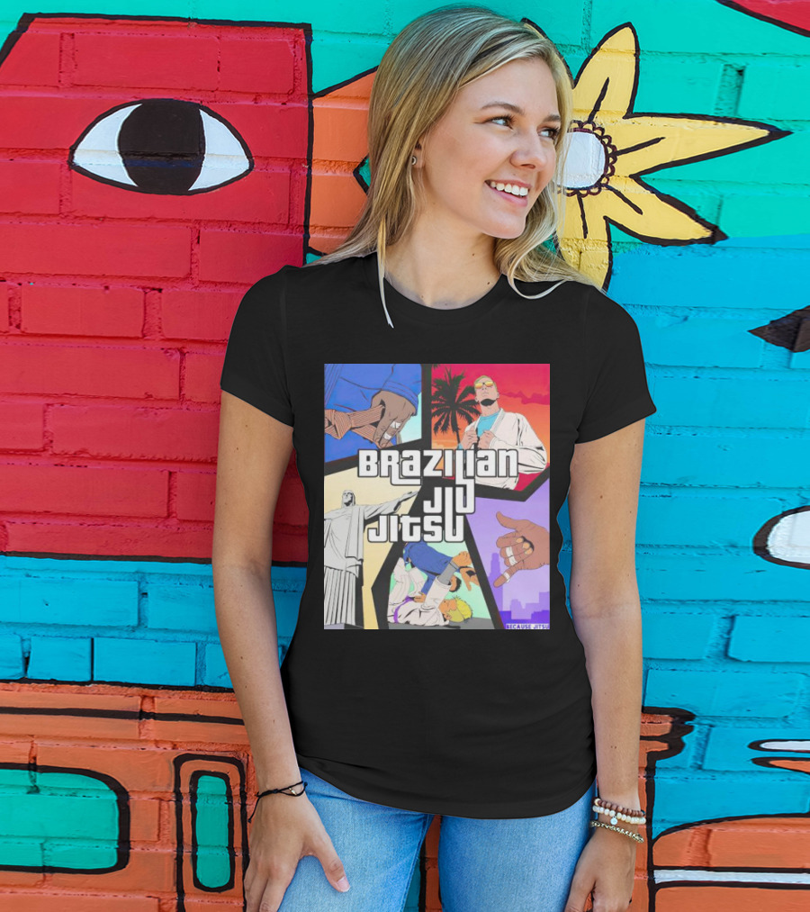 Brazilian Jiu Jitsu Because Jitsu Palms And Rio Comic Style Collage T-Shirt