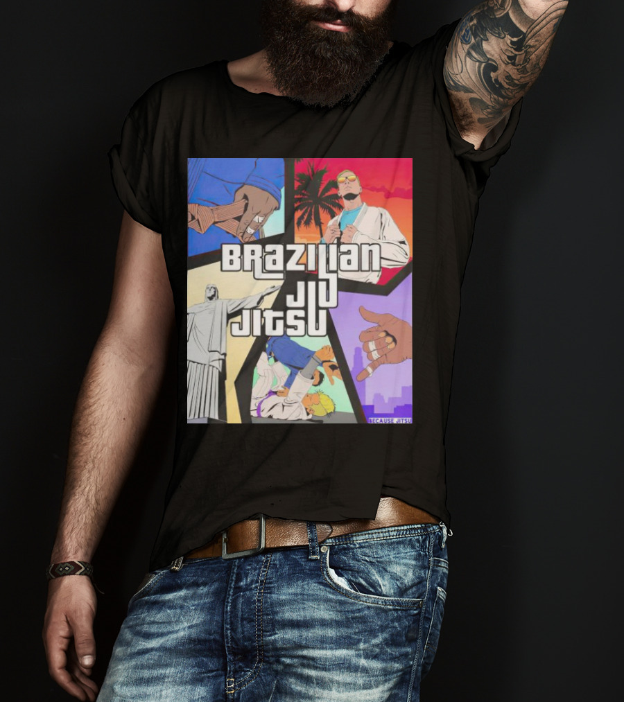 Brazilian Jiu Jitsu Because Jitsu Palms And Rio Comic Style Collage T-Shirt