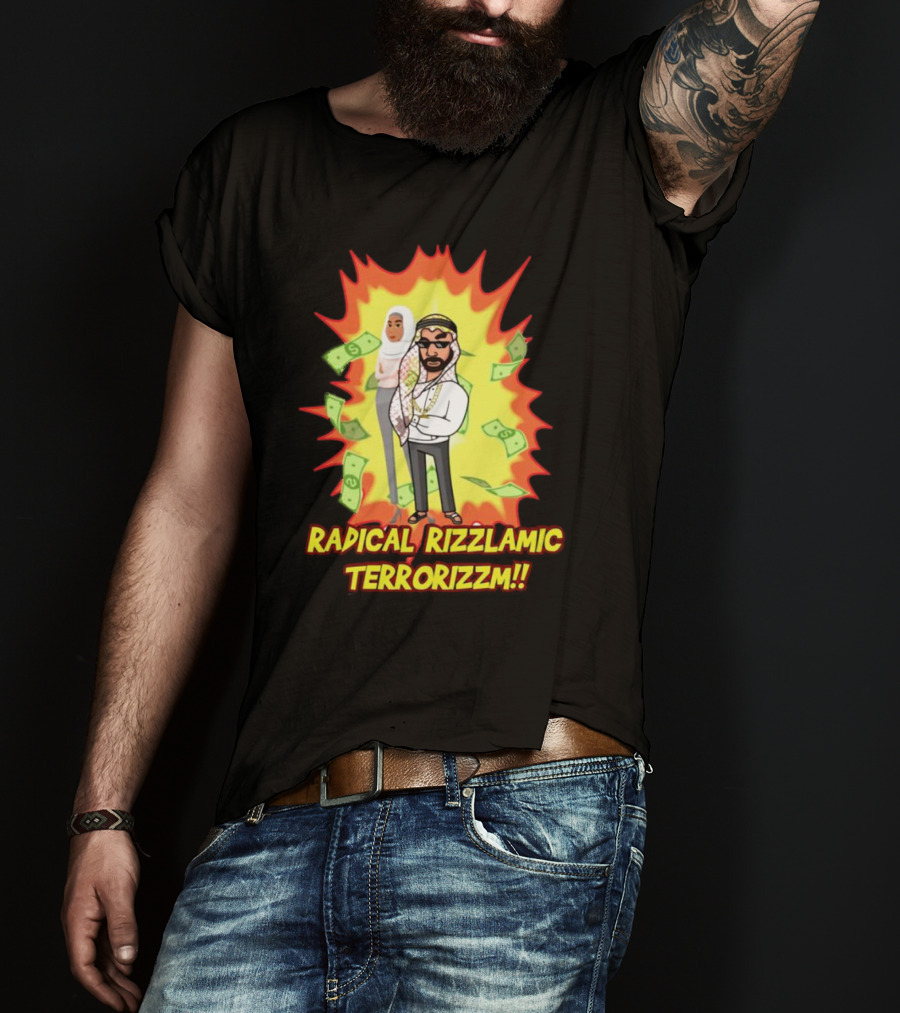 Radical Rizzlamic Terrorizzm Cartoon Characters Surrounded By Money Explosion T-Shirt