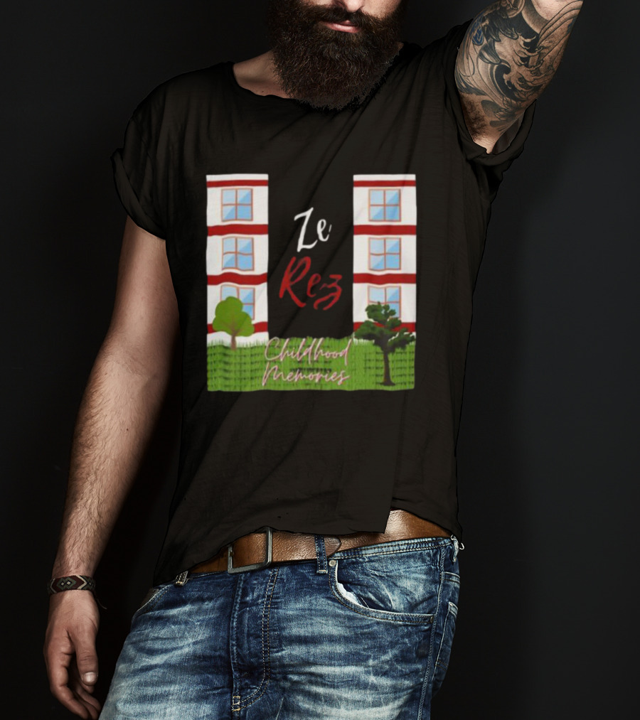 Ze Rez Childhood Memories Red And White Buildings With Trees T-Shirt
