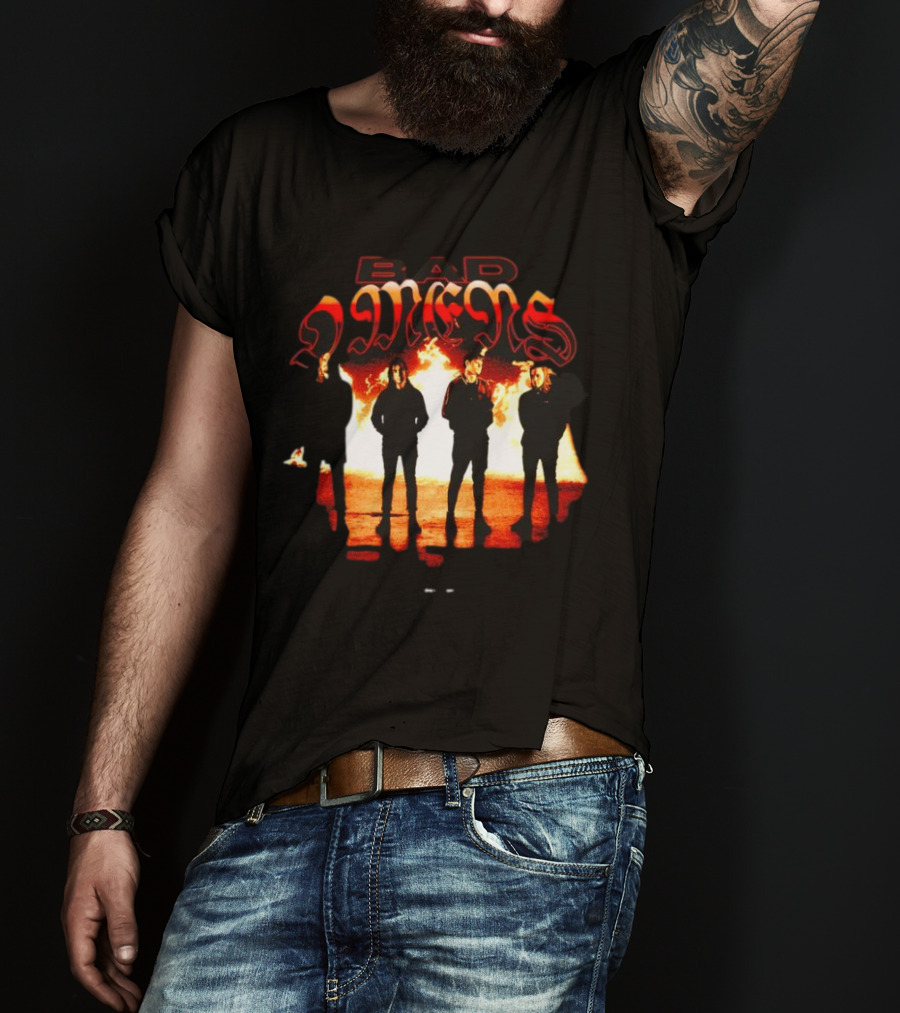 BAD OMENS Face In The Flames Shadows Fiery Background T-Shirt