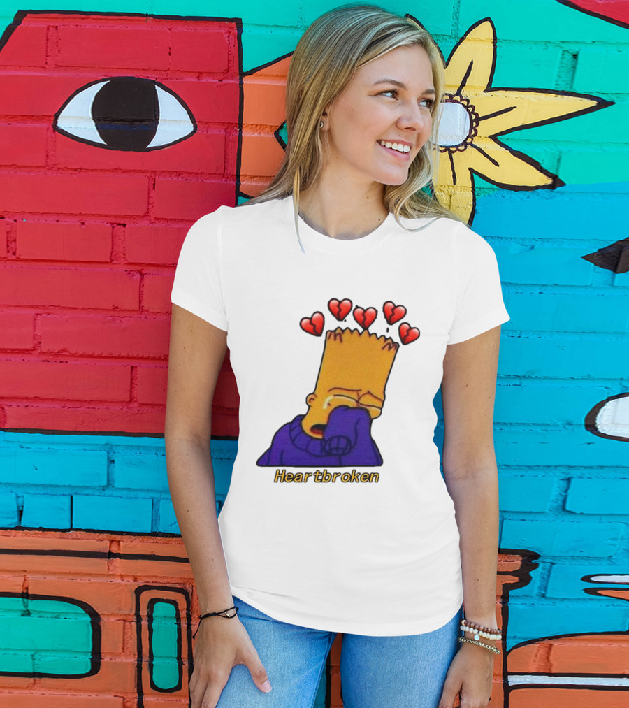 Bart Simpson Heartbroken Crying With Broken Hearts T-Shirt