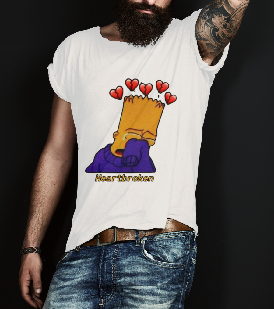 Bart Simpson Heartbroken Crying With Broken Hearts T-Shirt