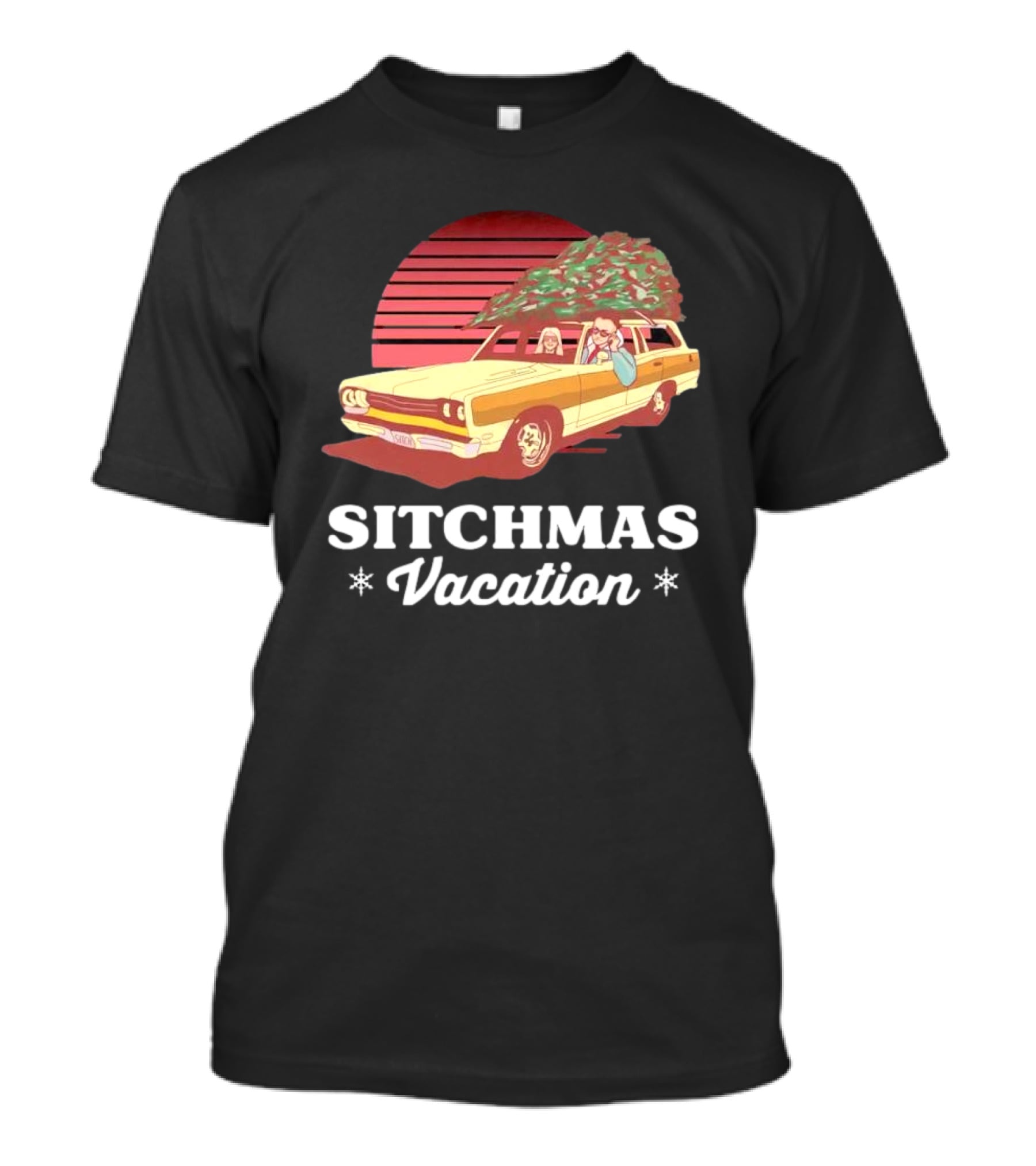 Sitchmas Vacation Retro Christmas Car Scene T-Shirt