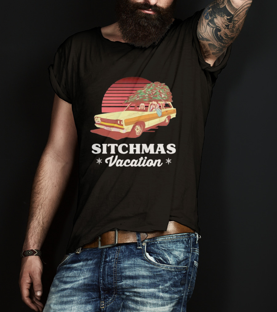 Sitchmas Vacation Retro Christmas Car Scene T-Shirt