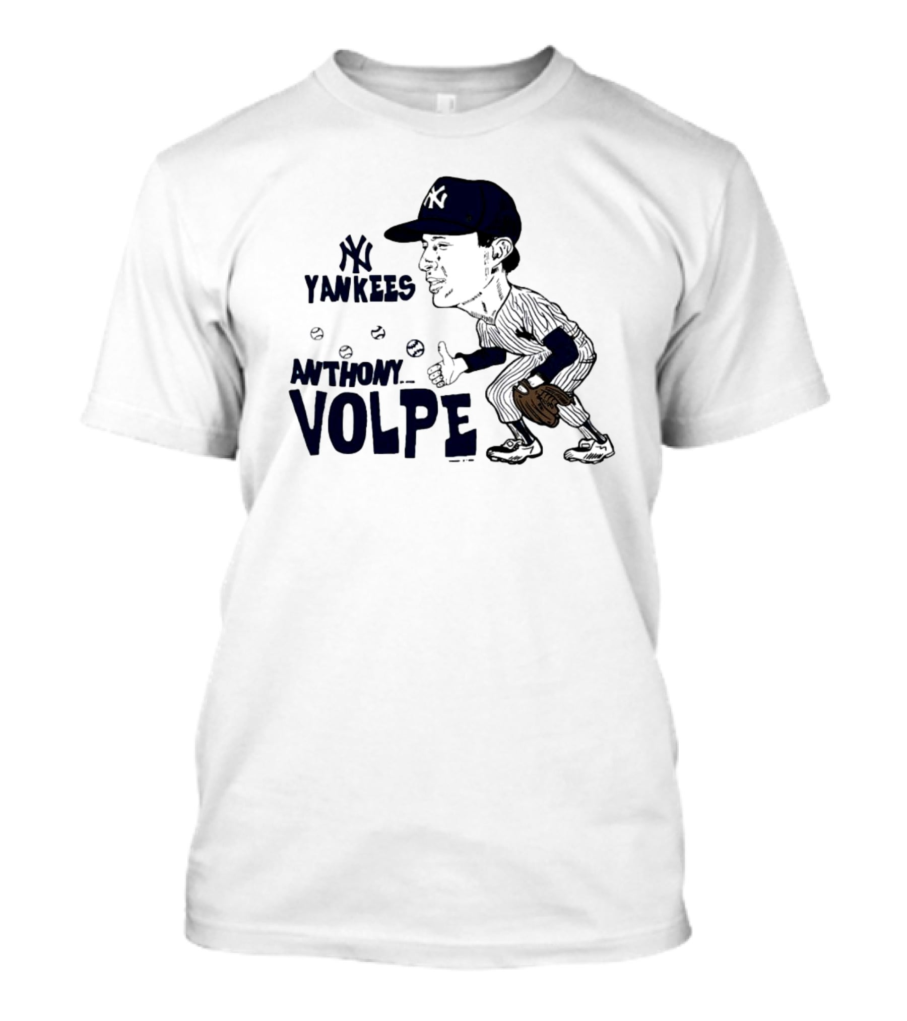 Anthony Volpe New York Yankees Caricature Baseball Player With Cap And Glove T-Shirt
