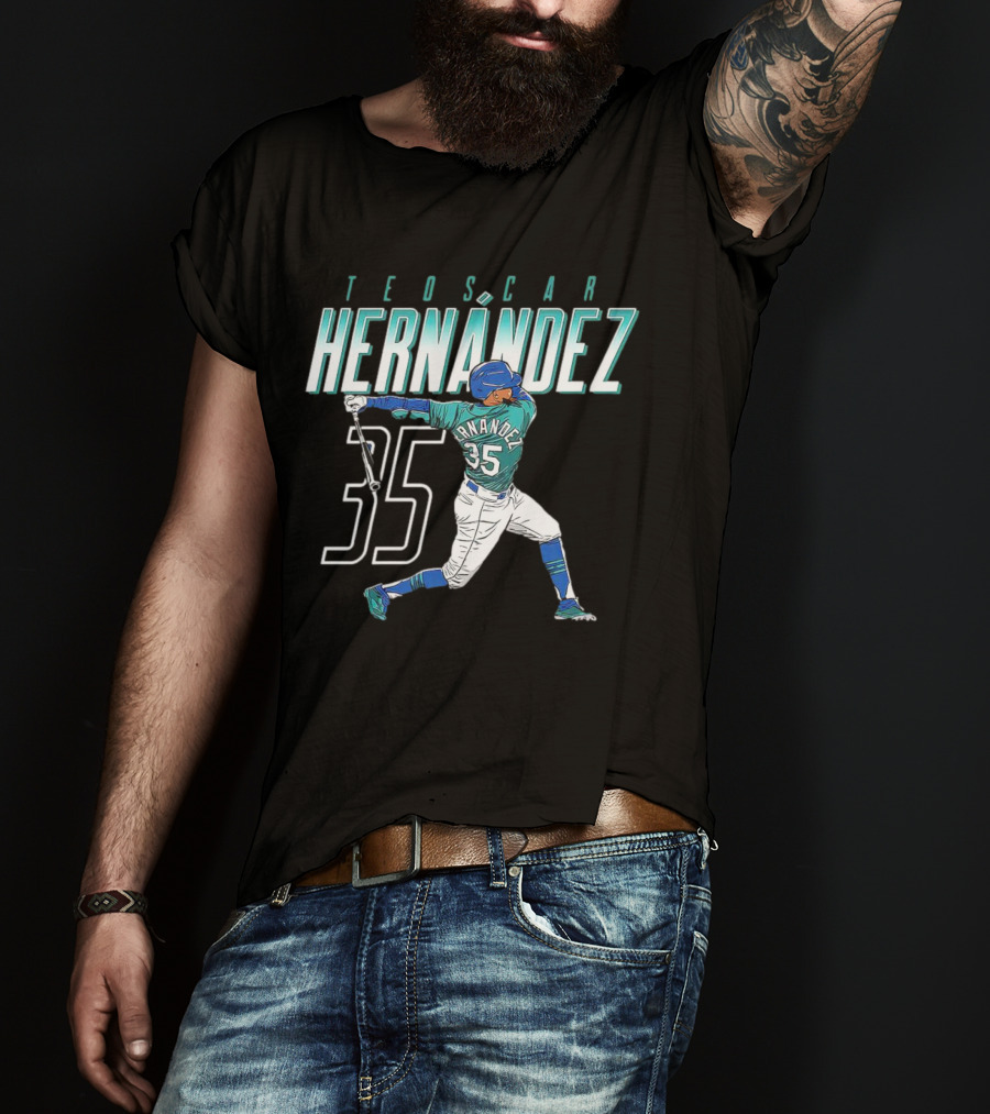 Teoscar Hernández Mariners 35 Swinging Action T-Shirt