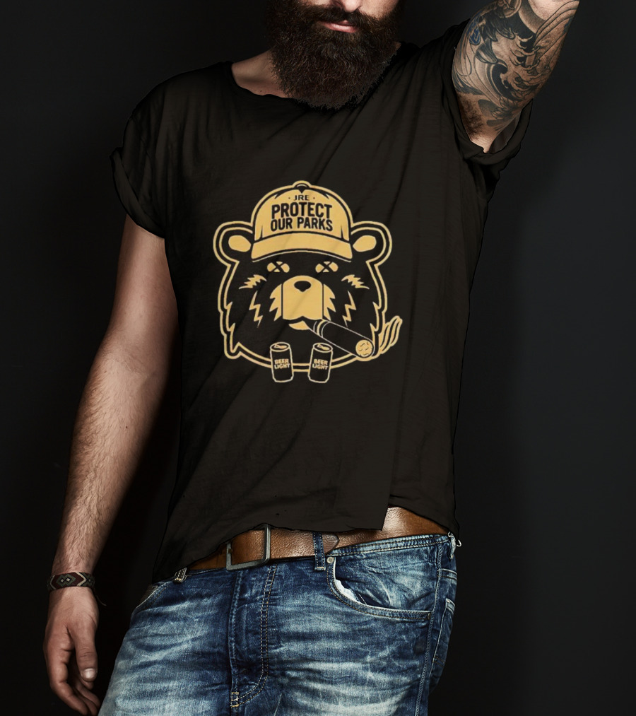 JRE Protect Our Parks Bear With Beer Light Cans And Cigar T-Shirt