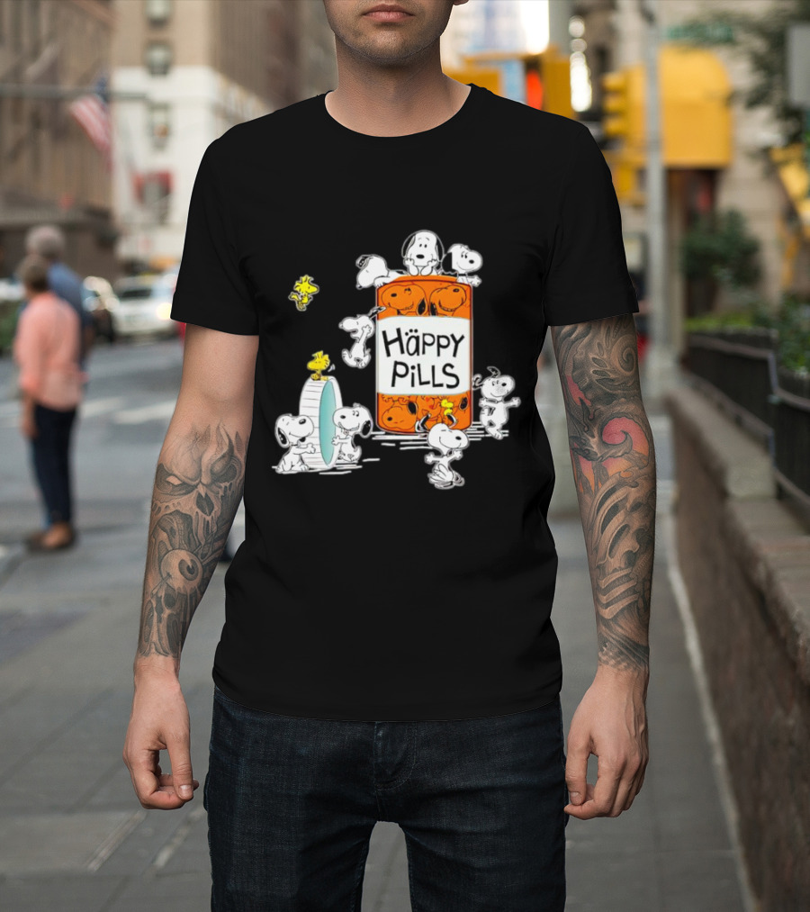 Happi Pills Snoopy Woodstock Cartoon Characters T-Shirt