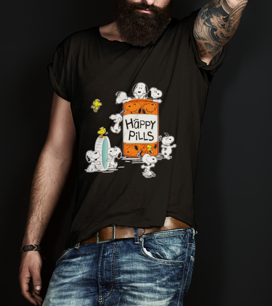Happi Pills Snoopy Woodstock Cartoon Characters T-Shirt
