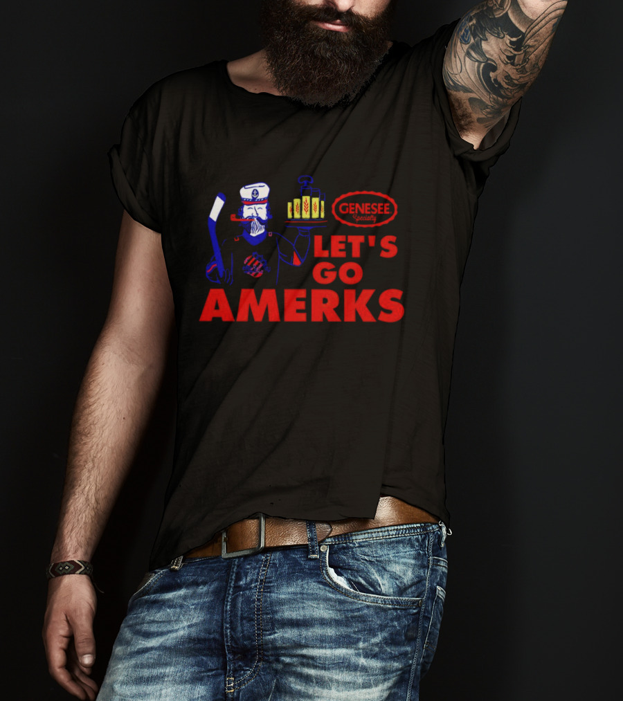 Let's Go Amerks Genesee Specialty Hockey Beer Sailor T-Shirt