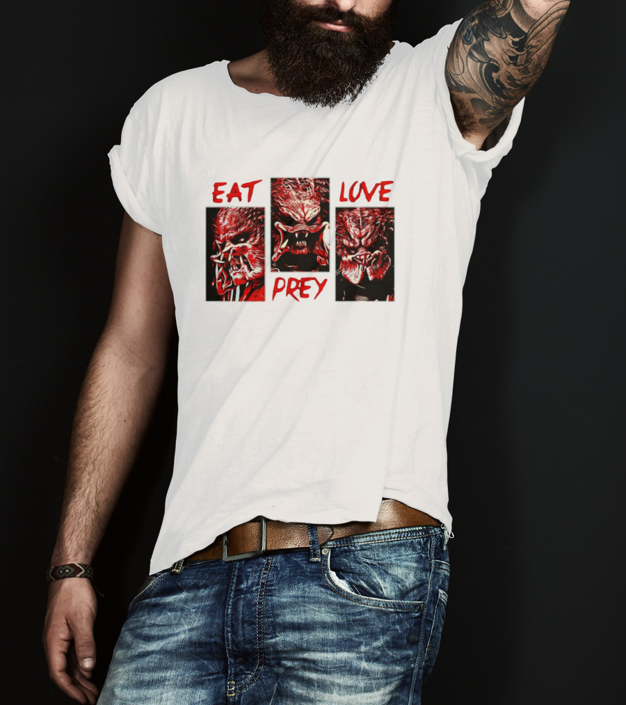 Eat Prey Love Predator Red Creature Faces T-Shirt