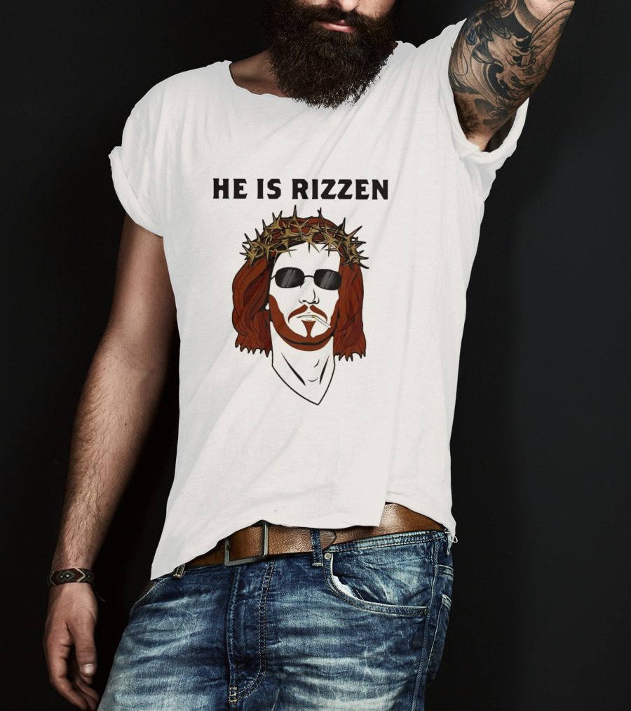 He Is Rizzen Jesus Crown Of Thorns Sunglasses T-Shirt