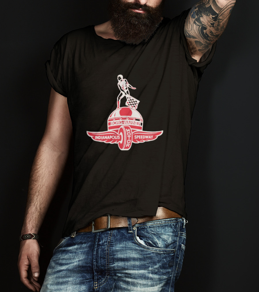 Indianapolis Motor Speedway Borg Warner Winged Wheel Flag Trophy T-Shirt
