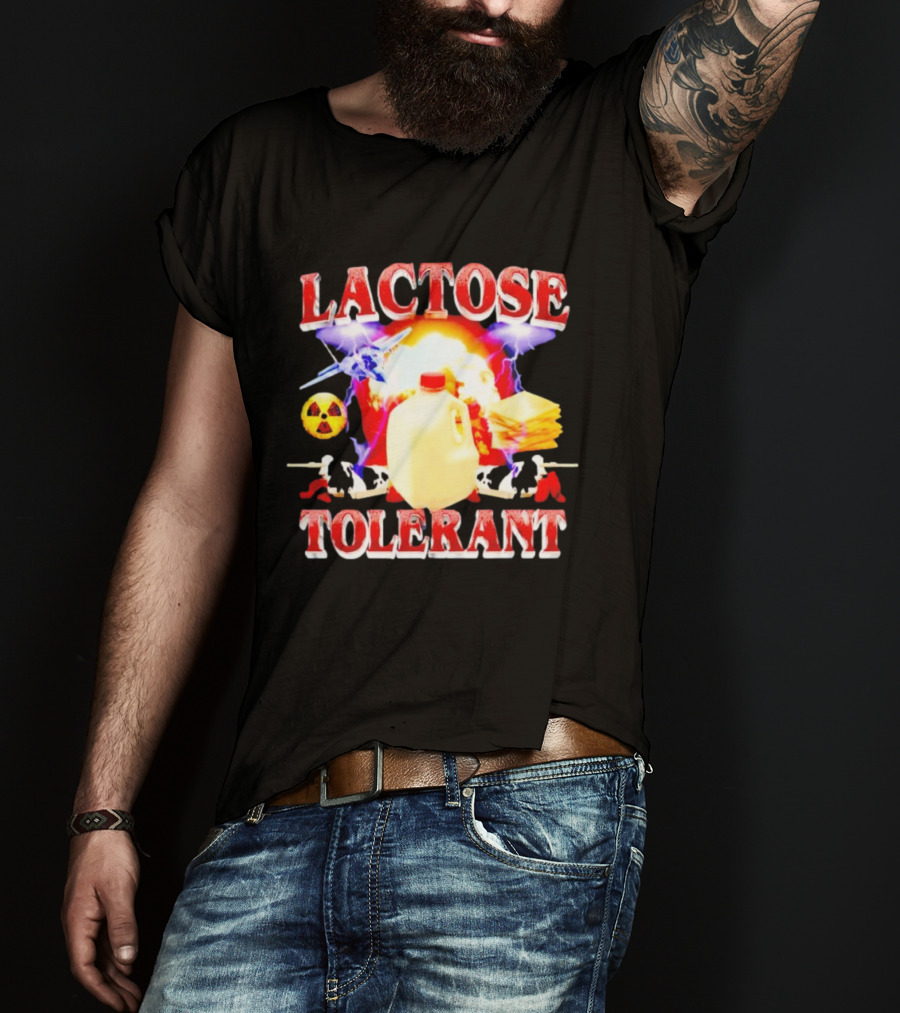 Lactose Tolerant Milk Jug Cheese Nuclear Symbol Cows Explosion T-Shirt