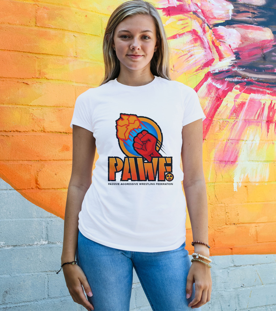 PAWF Passive Aggressive Wrestling Federation Fist Logo With Peace T-Shirt