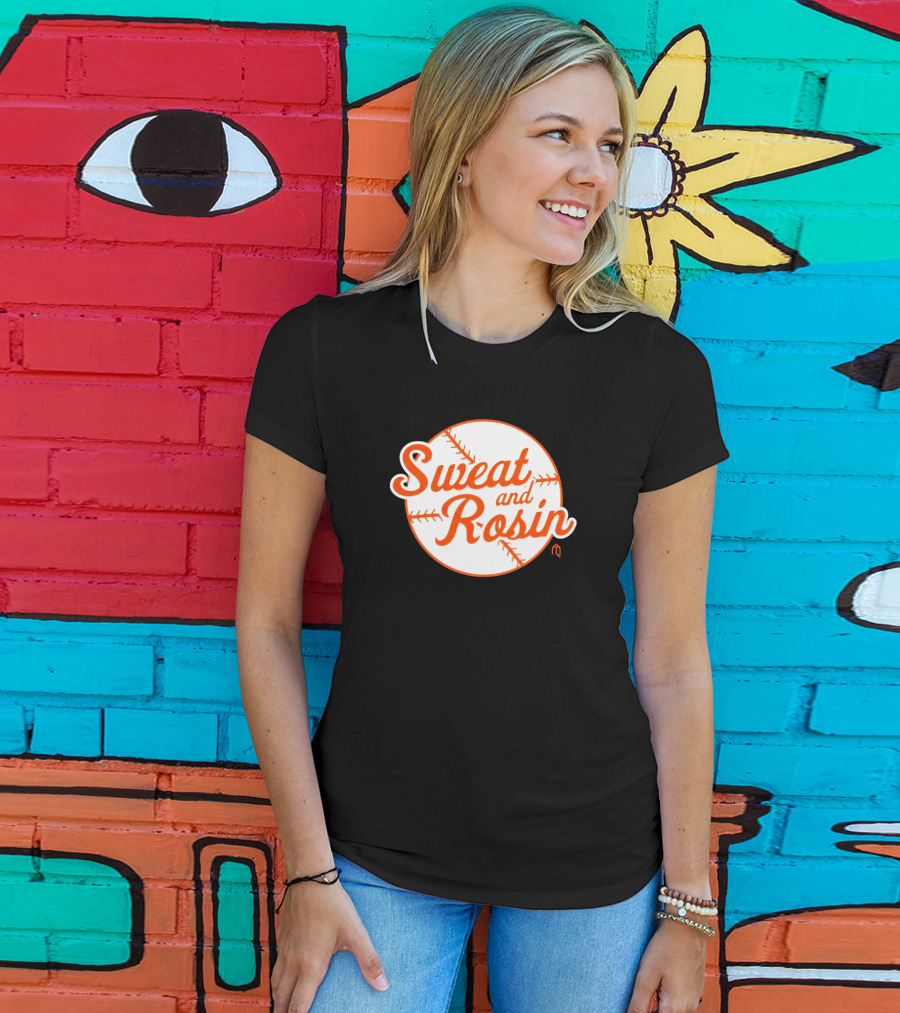 Sweat And Rosin Baseball White Orange Baseball Stitch Circular T-Shirt