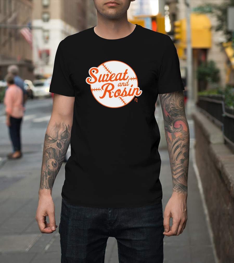 Sweat And Rosin Baseball White Orange Baseball Stitch Circular T-Shirt