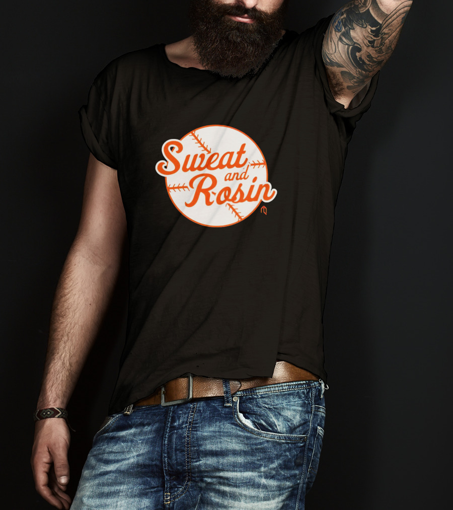Sweat And Rosin Baseball White Orange Baseball Stitch Circular T-Shirt