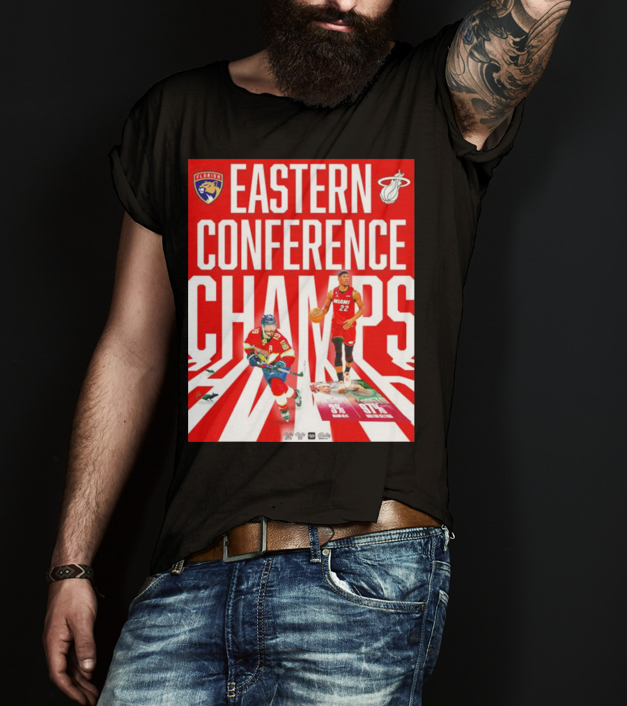 Florida Panthers And Miami Heat Eastern Conference Champs 91 Percent Win Rate T-Shirt