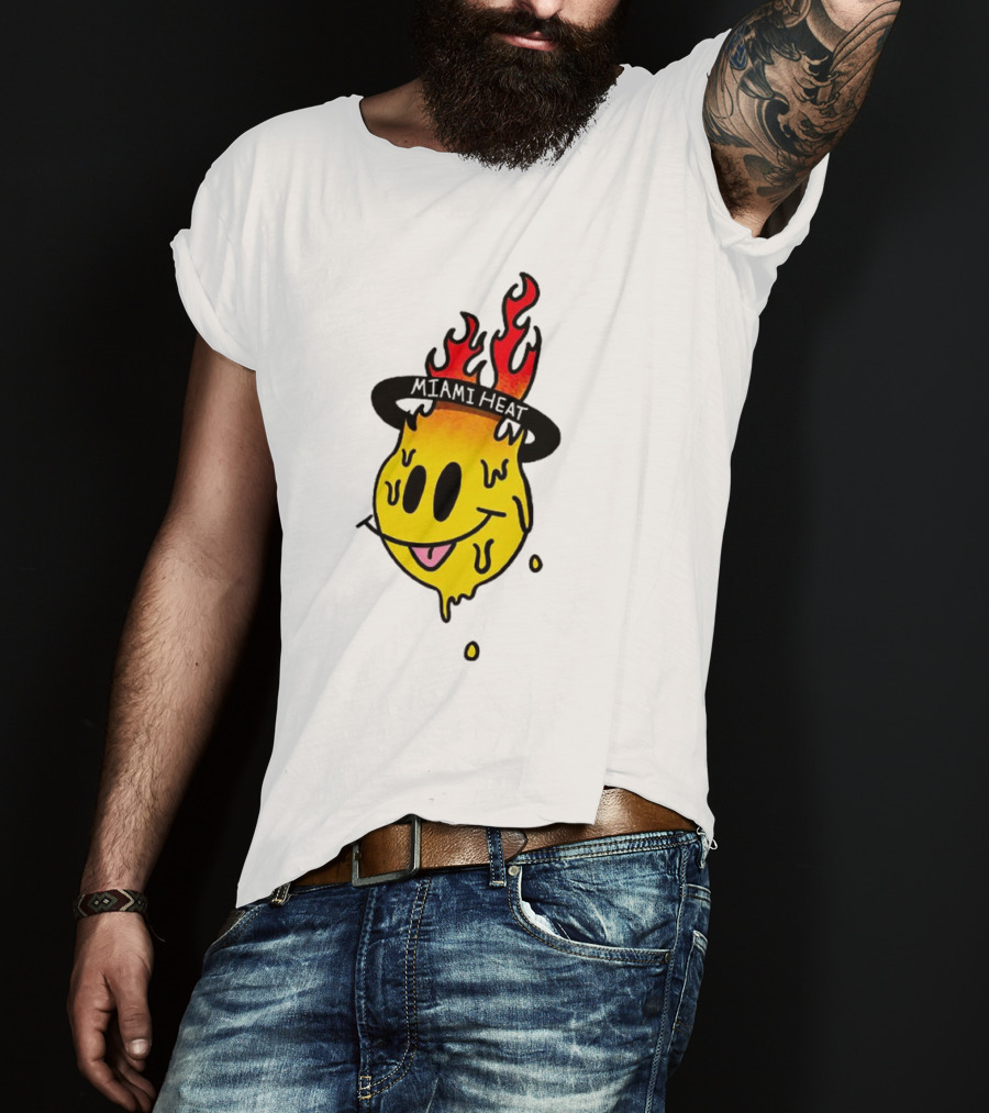 Miami Heat Flaming Melting Smiley Basketball T-Shirt