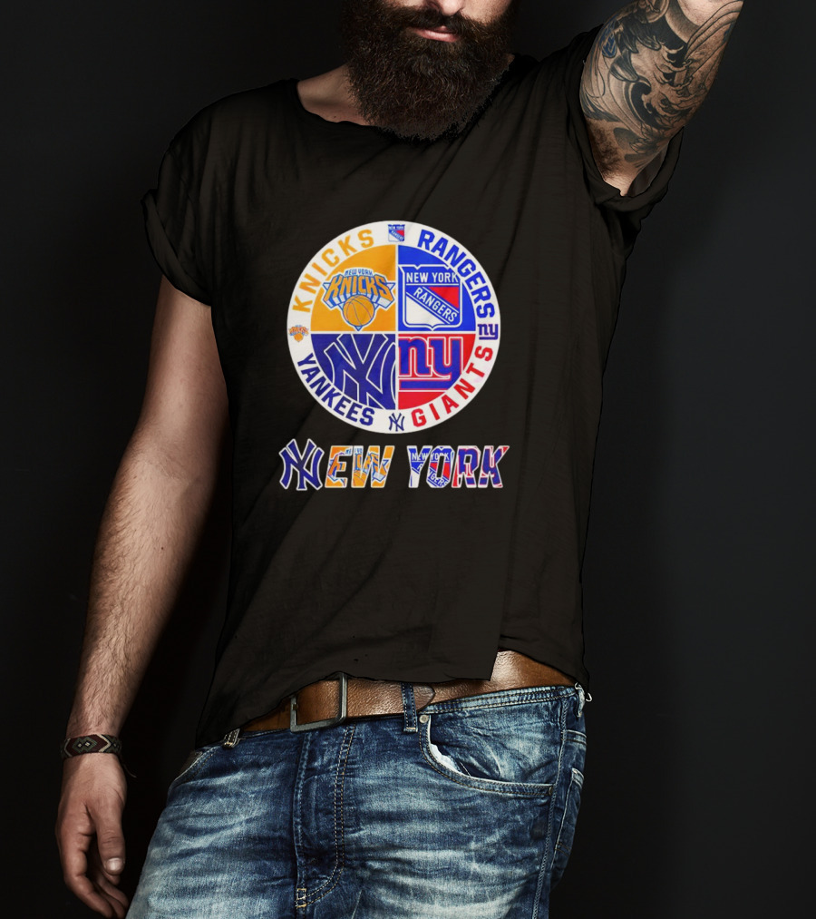 Knicks Rangers Yankees Giants New York Sports Logos Collection T-Shirt