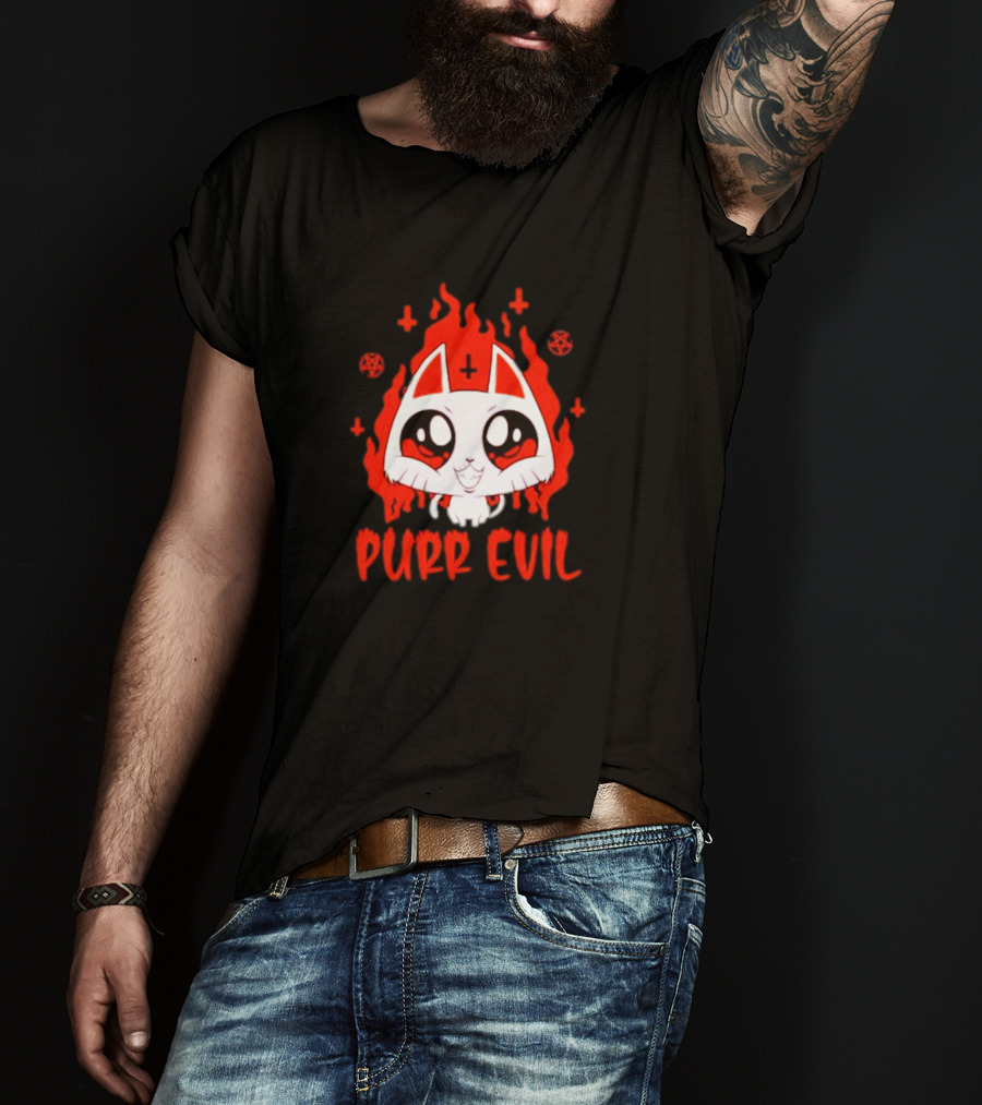 Purr Evil Satan Cat Halloween Flame Pentagram Kawaii T-Shirt
