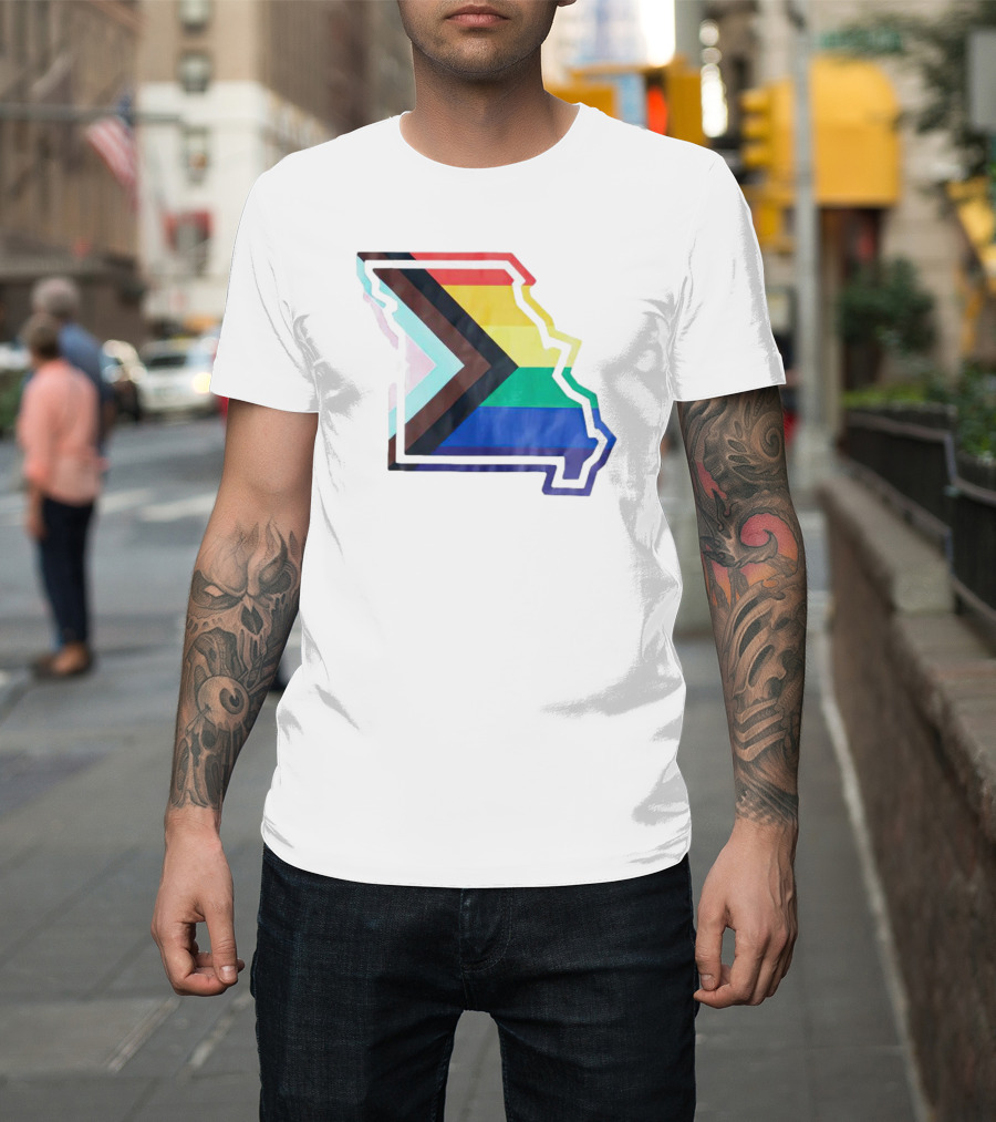 Missouri State Outline with Progress Pride Flag Colors T-Shirt