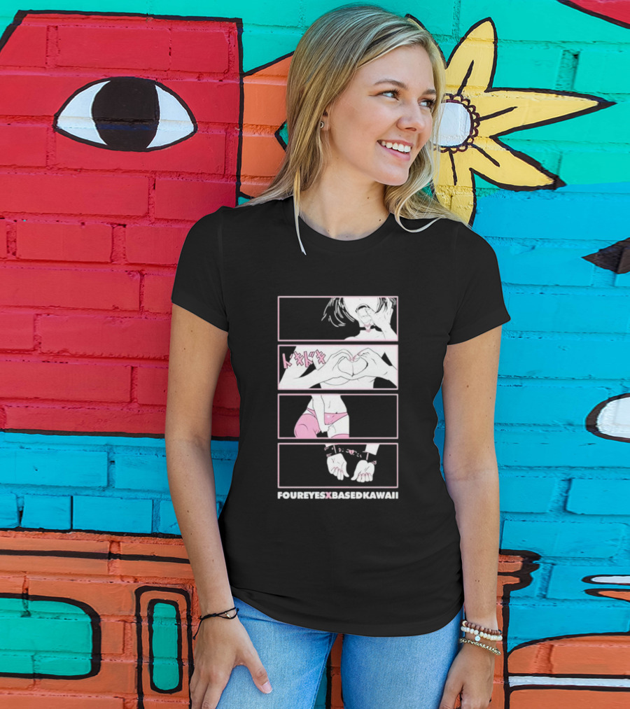 Foureyes X Based Kawaii Tokidoki Hand Heart Pink Aesthetic T-Shirt