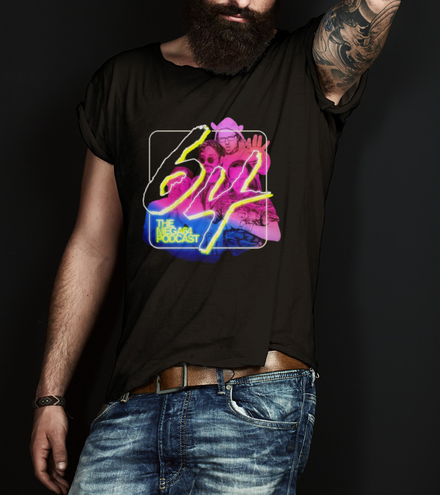 Mega64 Podcast Neon Style Visuals With Retro Characters T-Shirt