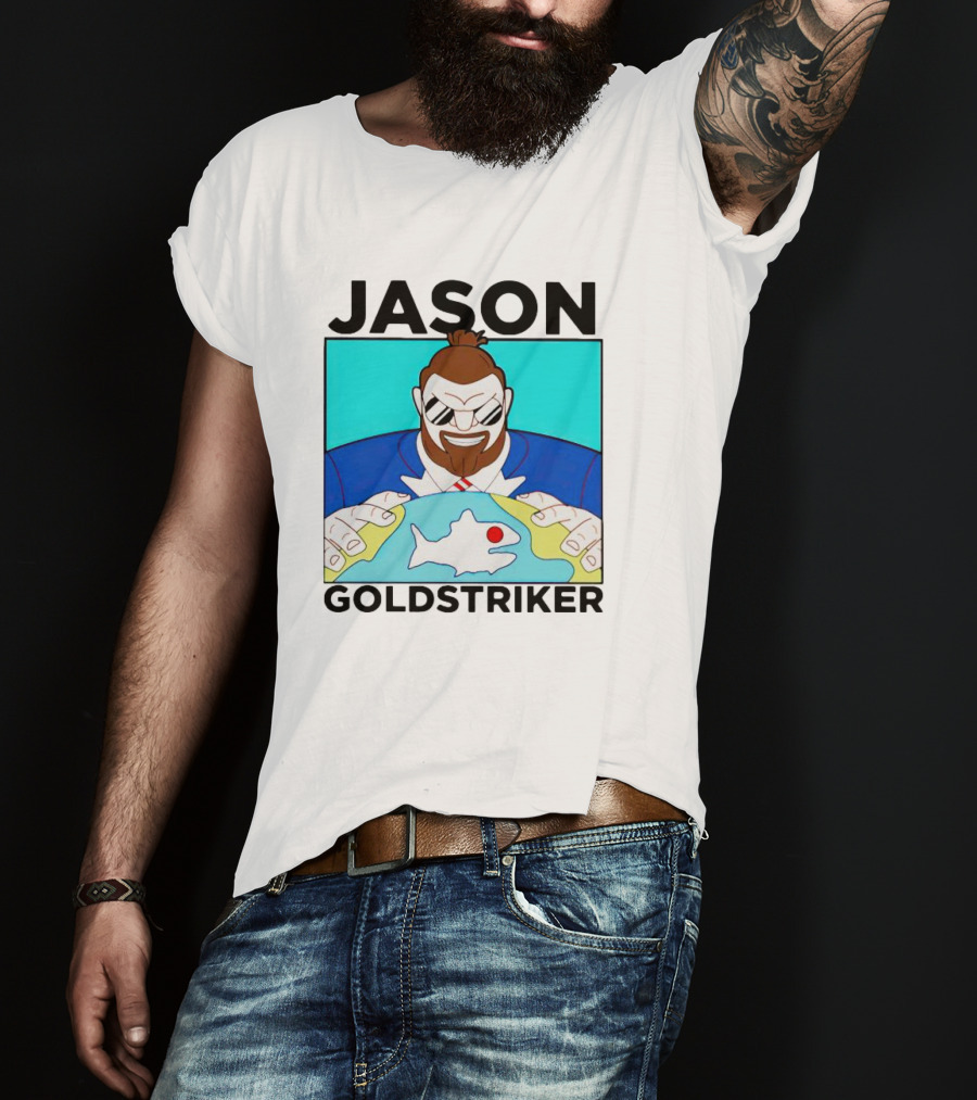 JASON GOLDSTRIKER Bold Character Holding Map With Red Marker T-Shirt