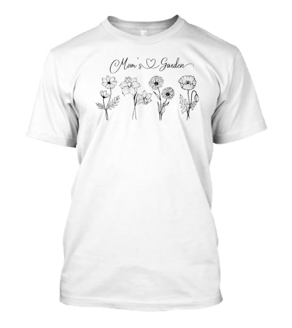 Mom's Garden Heart Floral Sketch Flowers T-Shirt