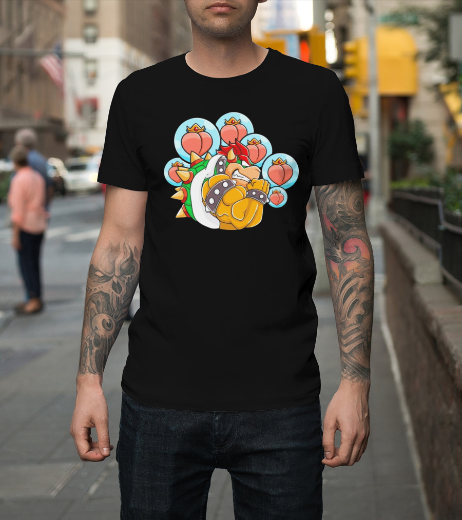 Bowser Peaches Peaches Peaches Tribute to Animated Villain with Hearts T-Shirt