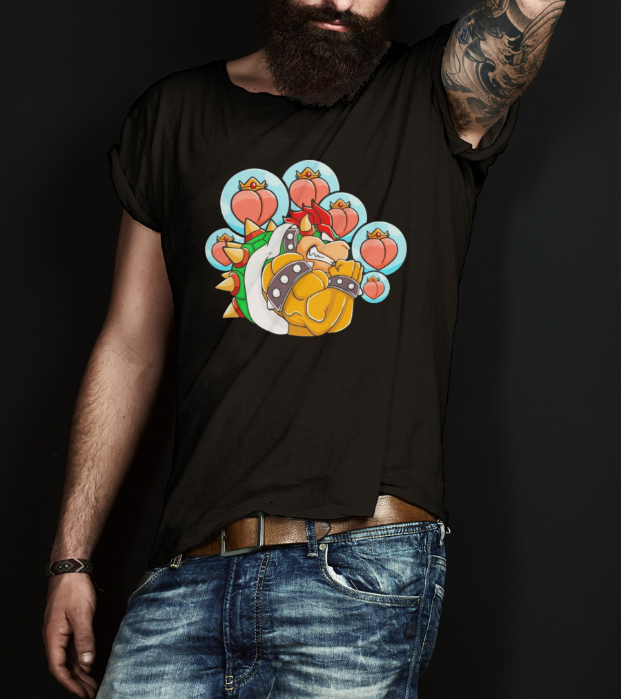 Bowser Peaches Peaches Peaches Tribute To Animated Villain With Hearts T-Shirt