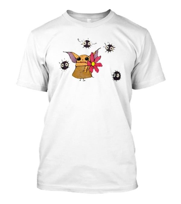 Star Wars Baby Yoda With Flower And Ghibli Soot Sprites T-Shirt