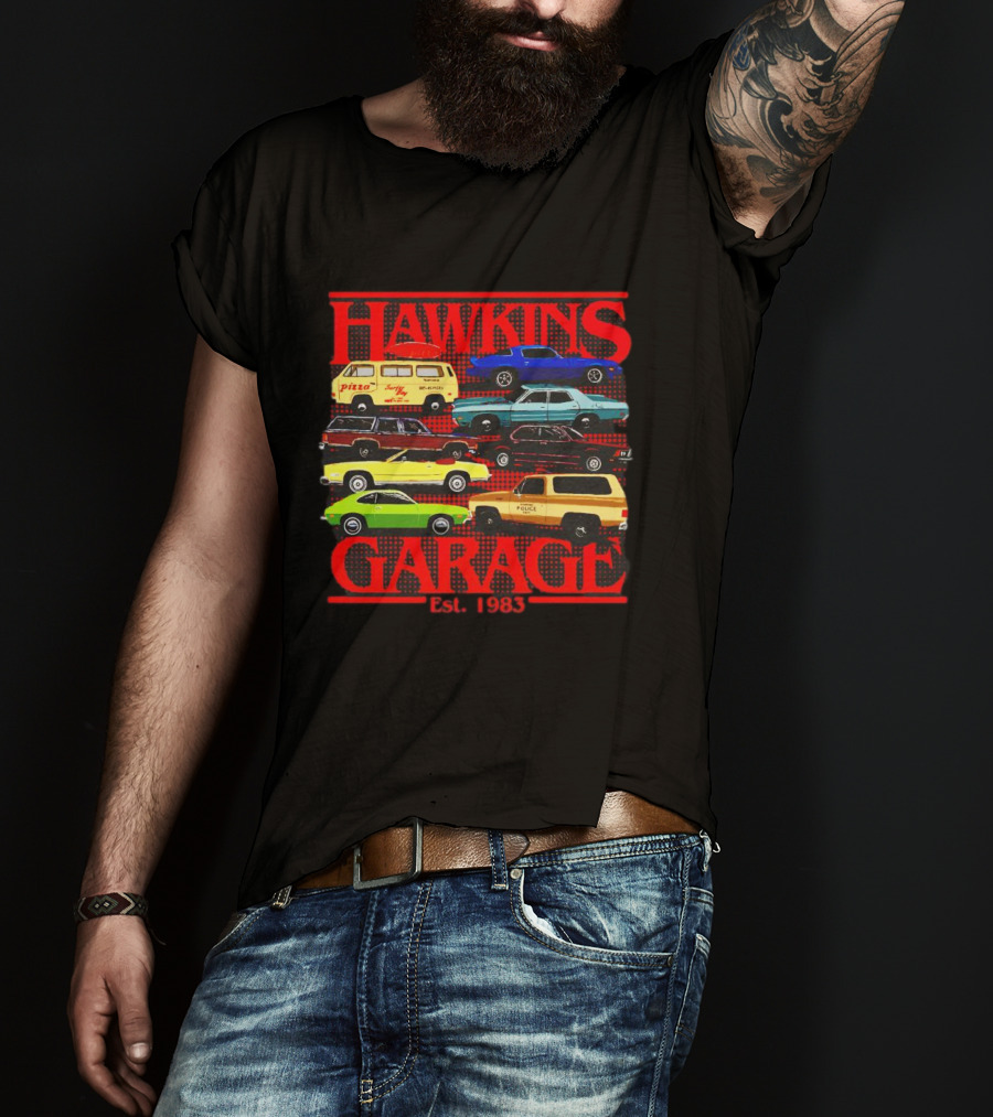 Hawkins Garage Stranger Things Vintage Cars Pizza Van Est. 1983 T-Shirt