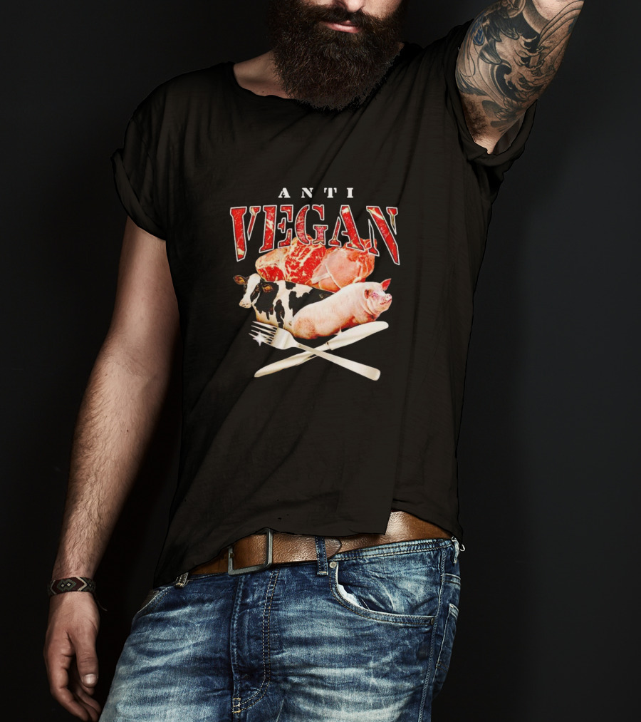 ANTI VEGAN Meat Cow Pig Fork Knife T-Shirt
