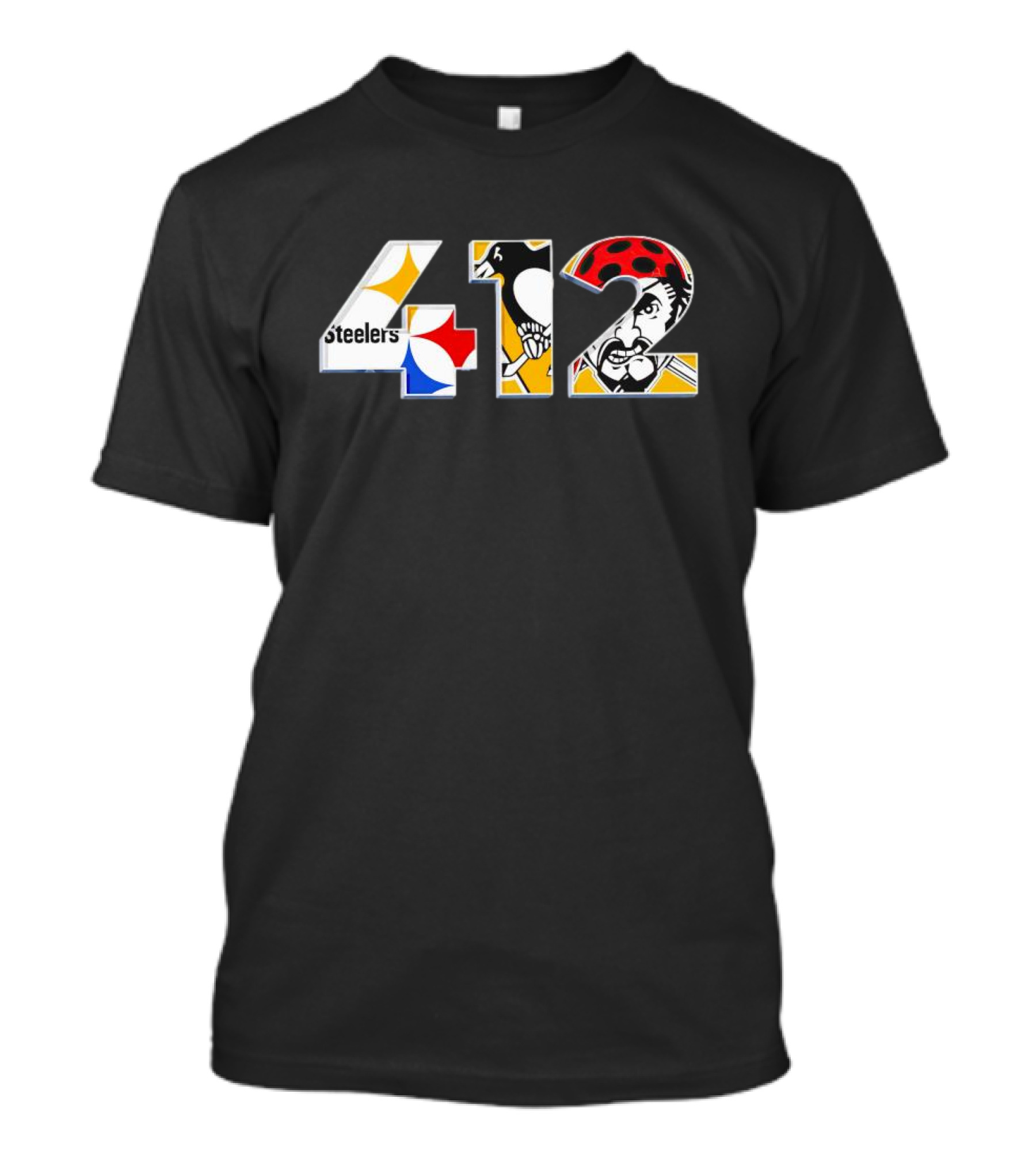 Pittsburgh Steelers Penguins Pirates 412 Logo Collage T-Shirt