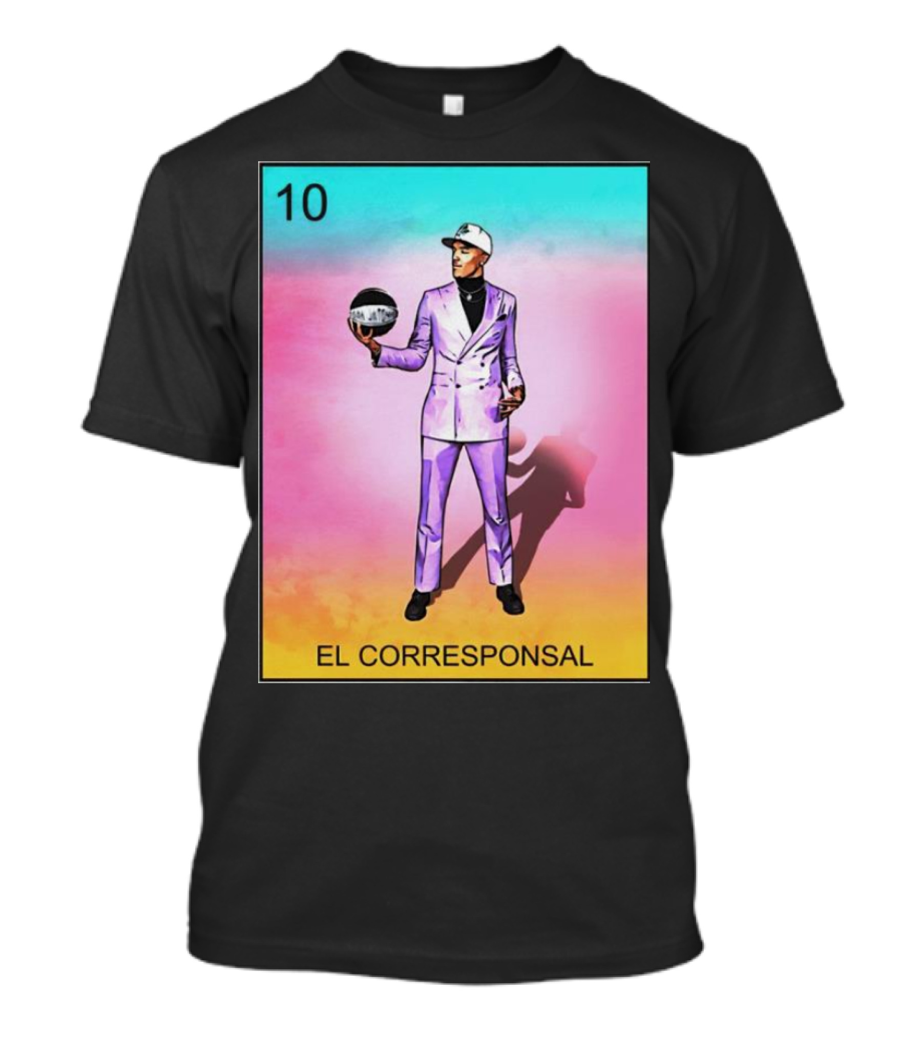 10 El Corresponsal Lotería Card Style In Lavender Suit Holding Basketball T-Shirt