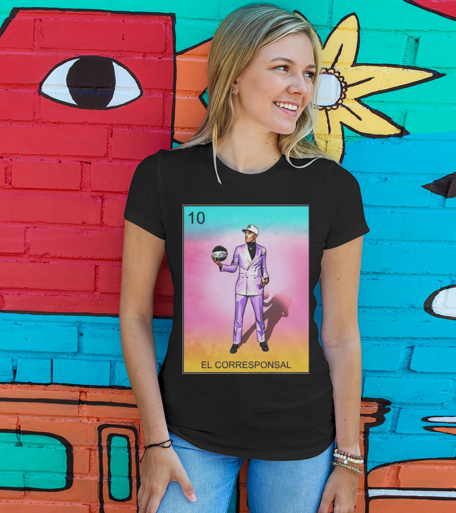 10 El Corresponsal Lotería Card Style In Lavender Suit Holding Basketball T-Shirt