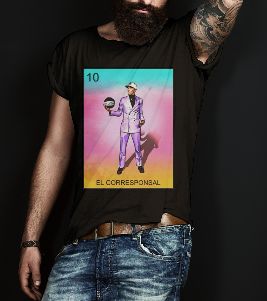 10 El Corresponsal Lotería Card Style In Lavender Suit Holding Basketball T-Shirt