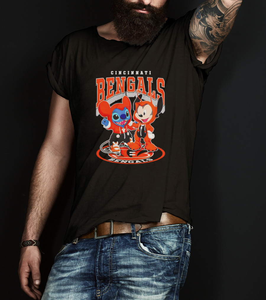 Cincinnati Bengals Mickey And Stitch NFL Collaboration T-Shirt