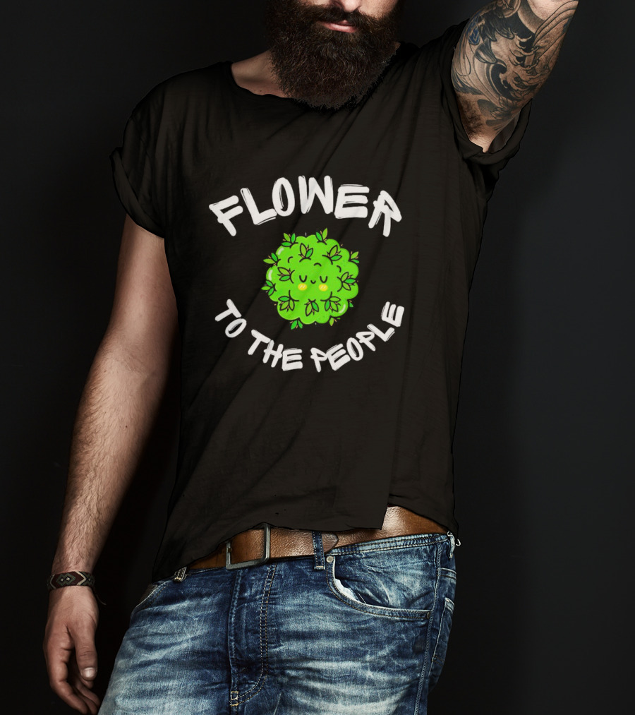 FLOWER TO THE PEOPLE Cute Green Plant With Smiling Face And Leafy Hair T-Shirt