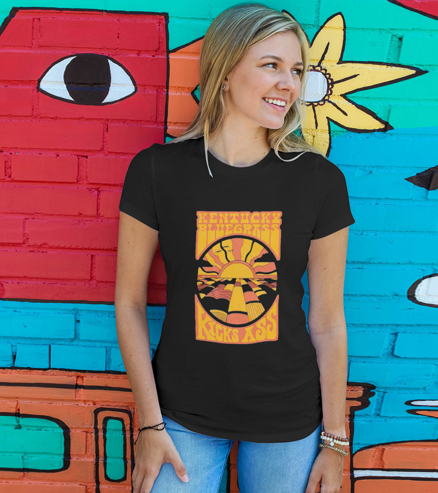 Kentucky Bluegrass Kicks Ass Retro Sunset Fields T-Shirt