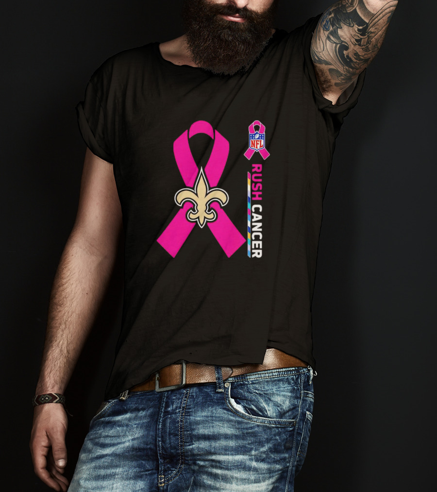 New Orleans Saints NFL Rush Cancer Awareness Pink Ribbon Fleur-de-lis T-Shirt