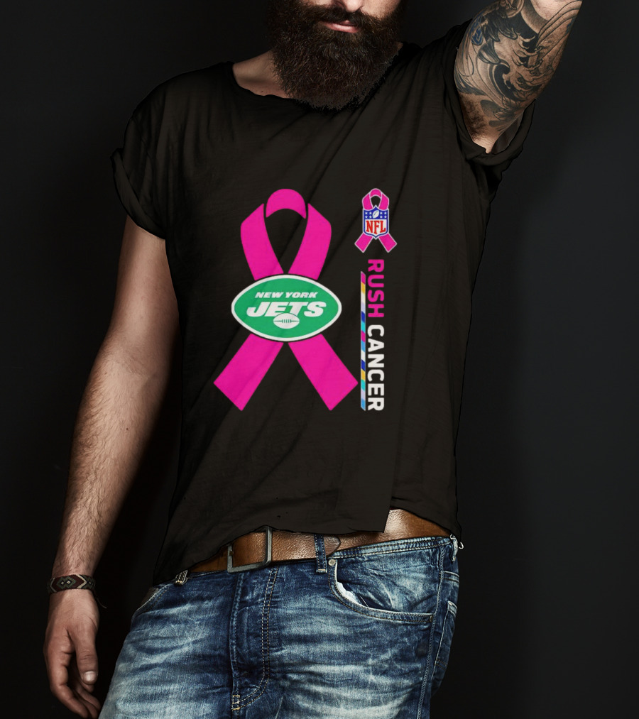 New York Jets NFL Rush Cancer Pink T-Shirt